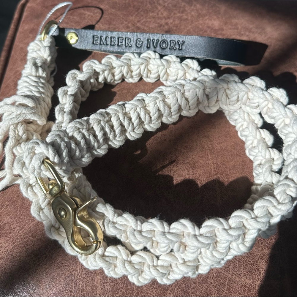 Ember & Ivory Macrame dog leash black leather.